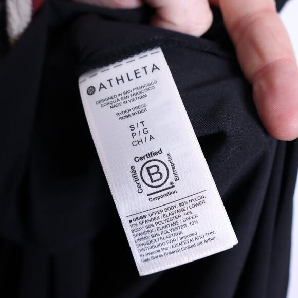 ATHLETA Ryder Dress Black Midi Length A-Line Cut Out Back Casual Women's S Tall - Picture 12 of 15